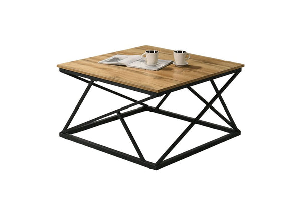 English Elm Rustic 3pc Table Set with Wrought Metal Abstract Side Panels Engineered Wood Tops Durable Charm Black,Natural 38 L x 35 W x 5 H B2741P391811