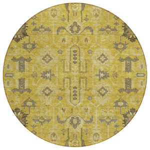 HomeRoots 5' Durable Gold Wheat and Gray Oriental Area Rug - Washable, Versatile for Indoor & Outdoor Spaces 8' Round 582070