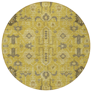 Homeroots 3' Stylish Artichoke Green Oriental Washable Area Rug For Indoor & Outdoor Use, Durable Design 8' Round Polyester 582070