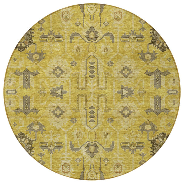 Homeroots 3' Stylish Artichoke Green Oriental Washable Area Rug For Indoor & Outdoor Use, Durable Design 8' Round Polyester 582070