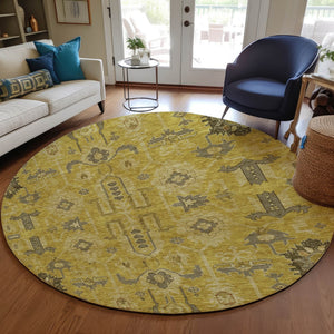 Homeroots 3' Stylish Artichoke Green Oriental Washable Area Rug For Indoor & Outdoor Use, Durable Design 8' Round Polyester 582070