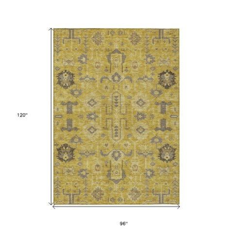 Homeroots 3' Stylish Artichoke Green Oriental Washable Area Rug For Indoor & Outdoor Use, Durable Design 8' X 10' Polyester 582071