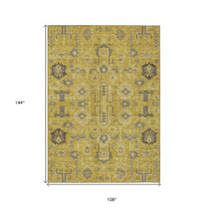 Homeroots 3' Stylish Artichoke Green Oriental Washable Area Rug For Indoor & Outdoor Use, Durable Design 9' X 12' Polyester 582072