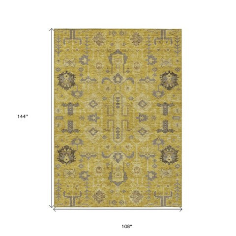 Homeroots 3' Stylish Artichoke Green Oriental Washable Area Rug For Indoor & Outdoor Use, Durable Design 9' X 12' Polyester 582072