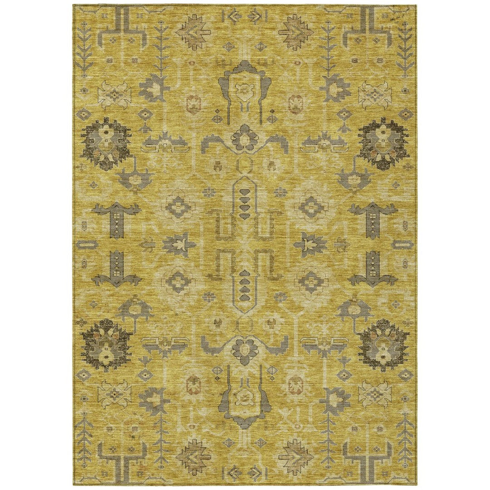 HomeRoots 9' Gold Wheat and Gray Oriental Area Rug - Stylish, Washable Design for Indoor and Outdoor Spaces 9' X 12' 582072