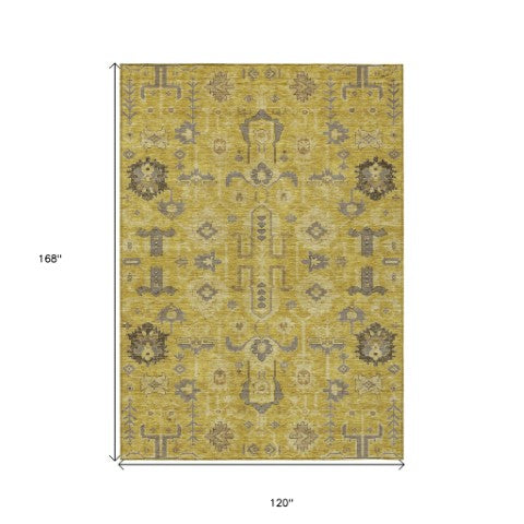 Homeroots 3' Stylish Artichoke Green Oriental Washable Area Rug For Indoor & Outdoor Use, Durable Design 10' X 14' Polyester 582073