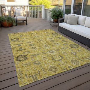 Homeroots 3' Stylish Artichoke Green Oriental Washable Area Rug For Indoor & Outdoor Use, Durable Design 10' X 14' Polyester 582073
