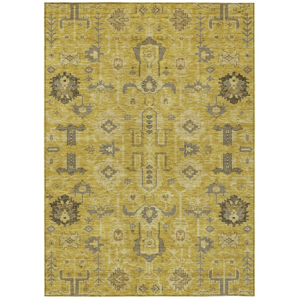 HomeRoots 5' Durable Gold Wheat and Gray Oriental Area Rug - Washable, Versatile for Indoor & Outdoor Spaces 10' X 14' 582073