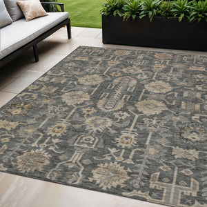 Homeroots 3' Stylish Artichoke Green Oriental Washable Area Rug For Indoor & Outdoor Use, Durable Design 5' X 8' Polyester 582075