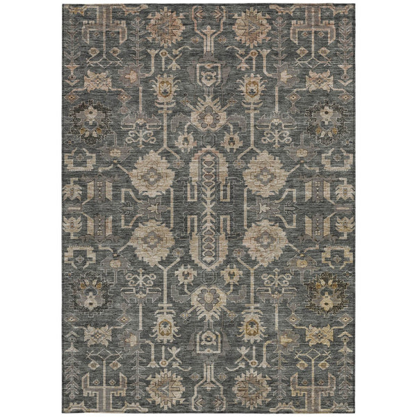 Homeroots 3' Stylish Artichoke Green Oriental Washable Area Rug For Indoor & Outdoor Use, Durable Design 5' X 8' Polyester 582075