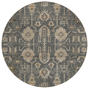 HomeRoots 5' Elegant Gray Silver Beige Oriental Area Rug for Indoor Outdoor Spaces – Durable & Washable Design 8' Round 582076