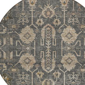 Homeroots 3' Stylish Artichoke Green Oriental Washable Area Rug For Indoor & Outdoor Use, Durable Design 8' Round Polyester 582076