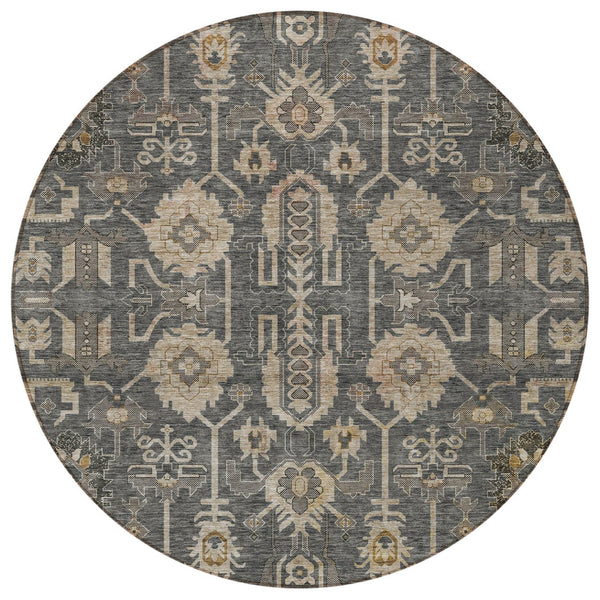 Homeroots 3' Stylish Artichoke Green Oriental Washable Area Rug For Indoor & Outdoor Use, Durable Design 8' Round Polyester 582076