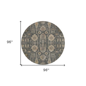 Homeroots 3' Stylish Artichoke Green Oriental Washable Area Rug For Indoor & Outdoor Use, Durable Design 8' Round Polyester 582076