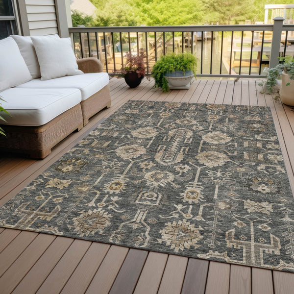 Homeroots 3' Stylish Artichoke Green Oriental Washable Area Rug For Indoor & Outdoor Use, Durable Design 9' X 12' Polyester 582078