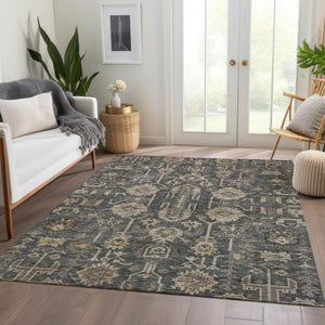 Homeroots 3' Stylish Artichoke Green Oriental Washable Area Rug For Indoor & Outdoor Use, Durable Design 9' X 12' Polyester 582078