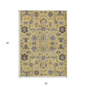 Homeroots 3' Stylish Artichoke Green Oriental Washable Area Rug For Indoor & Outdoor Use, Durable Design 3' X 5' Polyester 582080