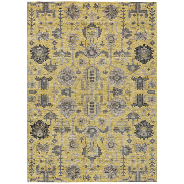 Homeroots 3' Stylish Artichoke Green Oriental Washable Area Rug For Indoor & Outdoor Use, Durable Design 5' X 8' Polyester 582081