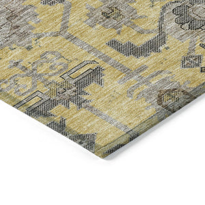 HomeRoots 5' Stylish Yellow, Gray & Charcoal Oriental Washable Area Rug for Indoor & Outdoor Spaces 5' X 8' 582081
