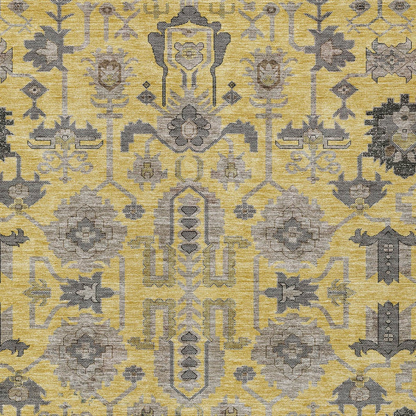 Homeroots 3' Stylish Artichoke Green Oriental Washable Area Rug For Indoor & Outdoor Use, Durable Design 5' X 8' Polyester 582081