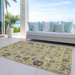 Homeroots 3' Stylish Artichoke Green Oriental Washable Area Rug For Indoor & Outdoor Use, Durable Design 5' X 8' Polyester 582081
