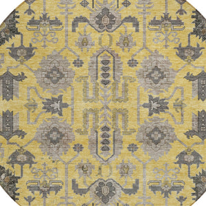 Homeroots 3' Stylish Artichoke Green Oriental Washable Area Rug For Indoor & Outdoor Use, Durable Design 8' Round Polyester 582082