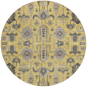 Homeroots 3' Stylish Artichoke Green Oriental Washable Area Rug For Indoor & Outdoor Use, Durable Design 8' Round Polyester 582082