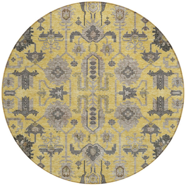 Homeroots 3' Stylish Artichoke Green Oriental Washable Area Rug For Indoor & Outdoor Use, Durable Design 8' Round Polyester 582082