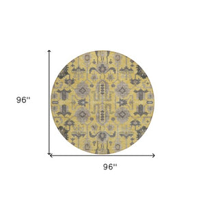 Homeroots 3' Stylish Artichoke Green Oriental Washable Area Rug For Indoor & Outdoor Use, Durable Design 8' Round Polyester 582082