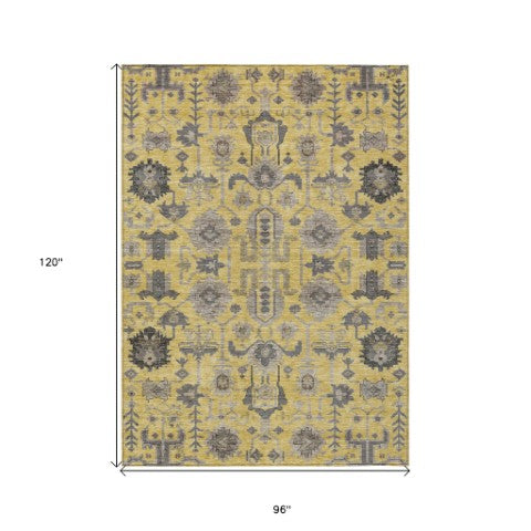 Homeroots 3' Stylish Artichoke Green Oriental Washable Area Rug For Indoor & Outdoor Use, Durable Design 8' X 10' Polyester 582083