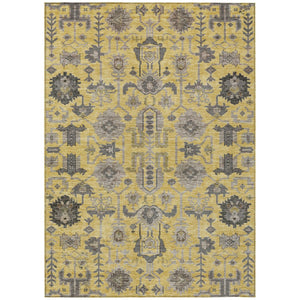 HomeRoots 9' Stylish Yellow Gray Charcoal Oriental Washable Area Rug for Indoor & Outdoor Spaces, Easy Care 9' X 12' 582084