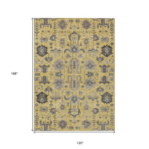 Homeroots 3' Stylish Artichoke Green Oriental Washable Area Rug For Indoor & Outdoor Use, Durable Design 10' X 14' Polyester 582085