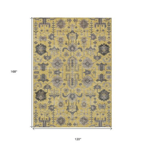 Homeroots 3' Stylish Artichoke Green Oriental Washable Area Rug For Indoor & Outdoor Use, Durable Design 10' X 14' Polyester 582085