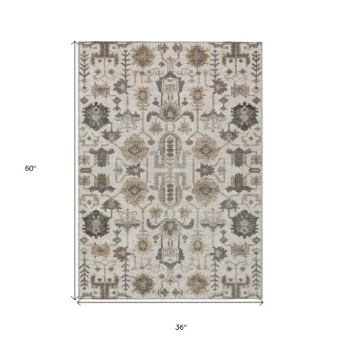 Homeroots 3' Stylish Artichoke Green Oriental Washable Area Rug For Indoor & Outdoor Use, Durable Design 3' X 5' Polyester 582086