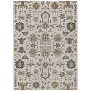 HomeRoots 5' Timeless Ivory Beige and Taupe Oriental Washable Rug for Indoor and Outdoor Versatility 5' X 8' 582087
