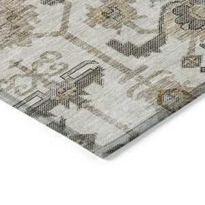 Homeroots 3' Stylish Artichoke Green Oriental Washable Area Rug For Indoor & Outdoor Use, Durable Design 5' X 8' Polyester 582087