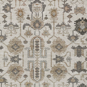 Homeroots 3' Stylish Artichoke Green Oriental Washable Area Rug For Indoor & Outdoor Use, Durable Design 5' X 8' Polyester 582087