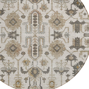 Homeroots 3' Stylish Artichoke Green Oriental Washable Area Rug For Indoor & Outdoor Use, Durable Design 8' Round Polyester 582088