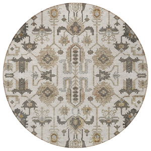 Homeroots 3' Stylish Artichoke Green Oriental Washable Area Rug For Indoor & Outdoor Use, Durable Design 8' Round Polyester 582088