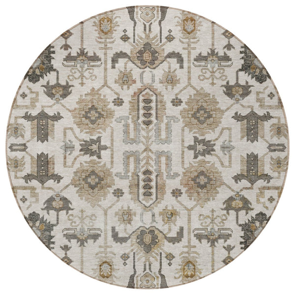 Homeroots 3' Stylish Artichoke Green Oriental Washable Area Rug For Indoor & Outdoor Use, Durable Design 8' Round Polyester 582088