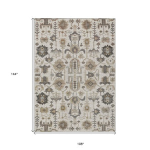 Homeroots 3' Stylish Artichoke Green Oriental Washable Area Rug For Indoor & Outdoor Use, Durable Design 9' X 12' Polyester 582090