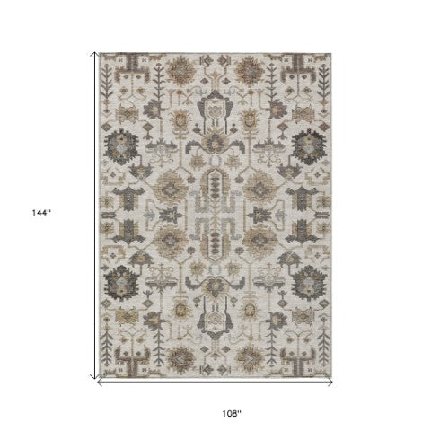 Homeroots 3' Stylish Artichoke Green Oriental Washable Area Rug For Indoor & Outdoor Use, Durable Design 9' X 12' Polyester 582090