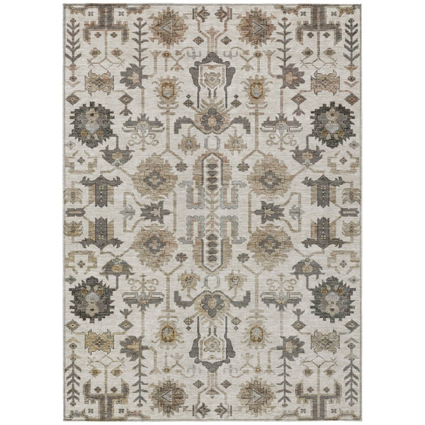 HomeRoots 5' Timeless Ivory Beige and Taupe Oriental Washable Rug for Indoor and Outdoor Versatility 10' X 14' 582091