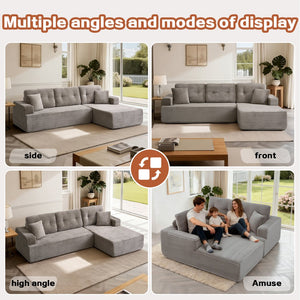 English Elm Right-Facing Chaise modular sectional sofa with plush corduroy, boneless design, converts to bed Brown Gray W3565S00004