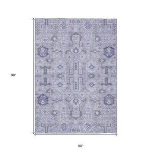 Homeroots 3' Stylish Artichoke Green Oriental Washable Area Rug For Indoor & Outdoor Use, Durable Design 5' X 8' Polyester 582093