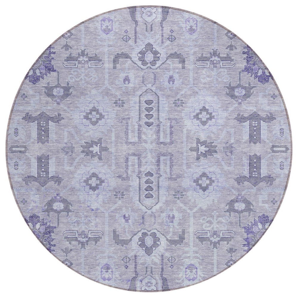 HomeRoots 5' Elegant Lavender Purple and Gray Oriental Area Rug for Indoor/Outdoor Spaces, Machine Washable 8' Round 582094