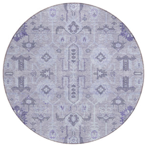 HomeRoots 5' Elegant Lavender Purple and Gray Oriental Area Rug for Indoor/Outdoor Spaces, Machine Washable 8' Round 582094