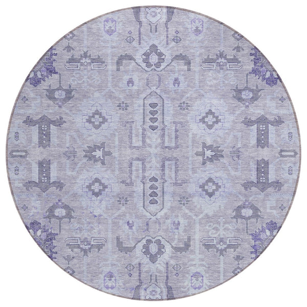 HomeRoots 5' Elegant Lavender Purple and Gray Oriental Area Rug for Indoor/Outdoor Spaces, Machine Washable 8' Round 582094