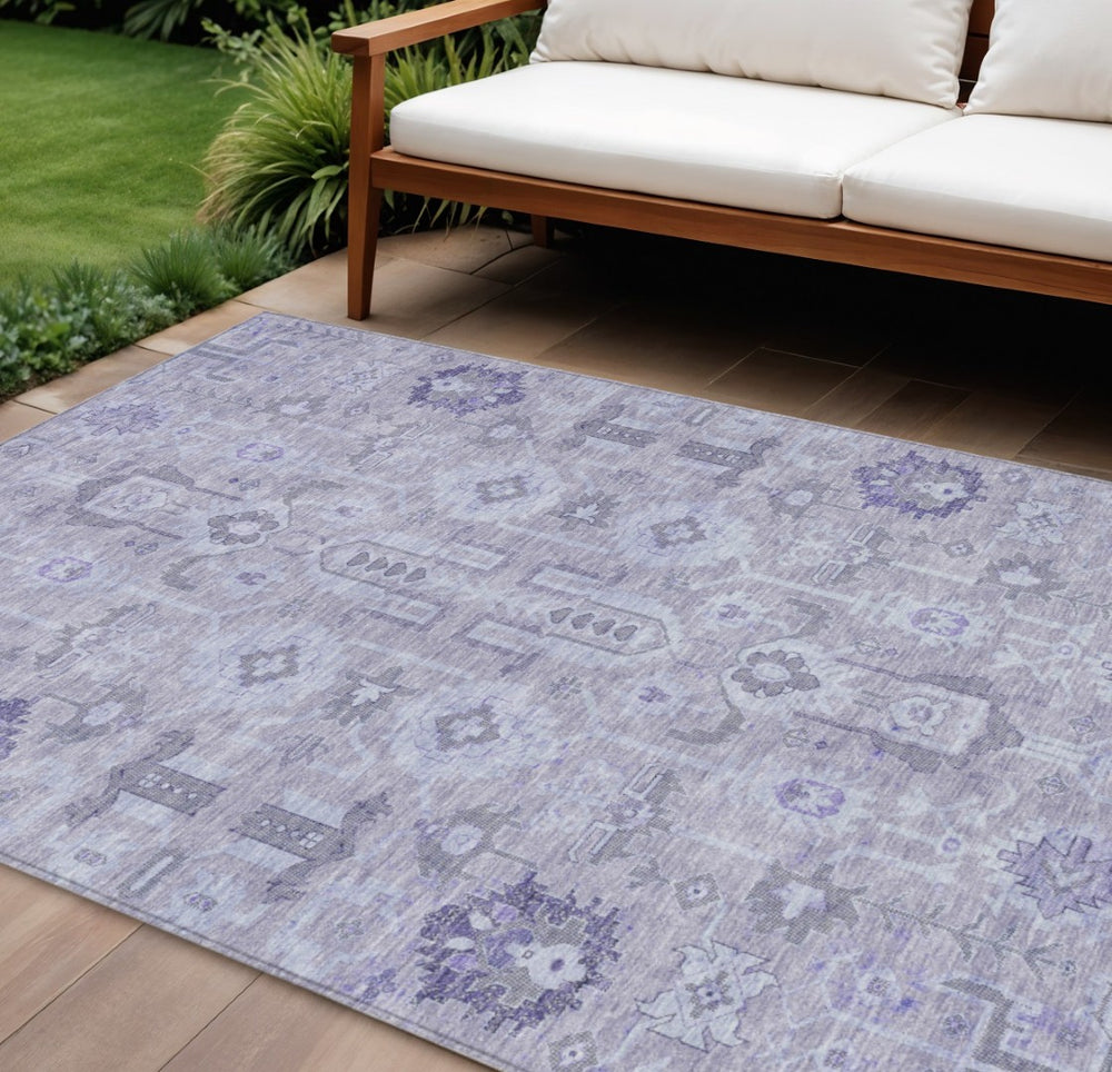 HomeRoots 9' Timeless Lavender Purple and Gray Oriental Area Rug for Indoor and Outdoor Spaces, Washable Design 9' X 12' 582096