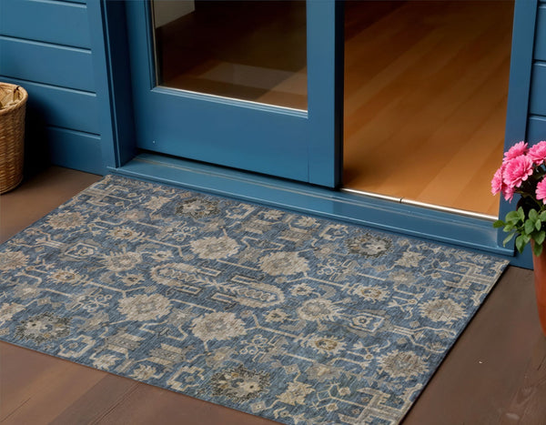 Homeroots 3' Stylish Artichoke Green Oriental Washable Area Rug For Indoor & Outdoor Use, Durable Design 3' X 5' Polyester 582098